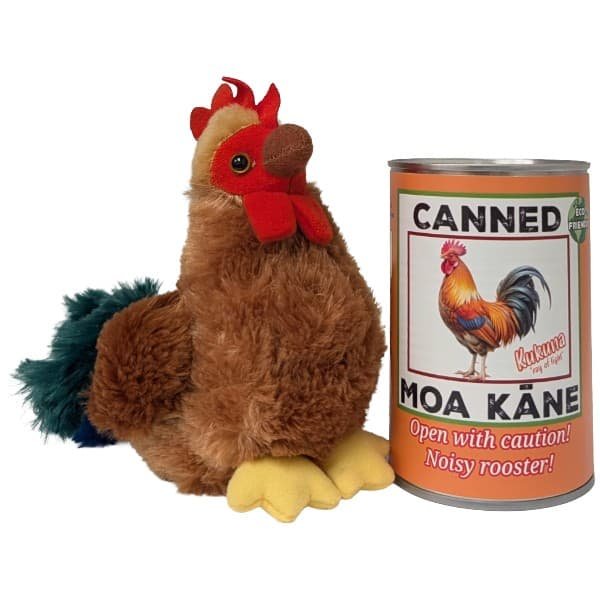 Hawaiian Canned Moa Kane- Stuffed Rooster Plush W/Jokes