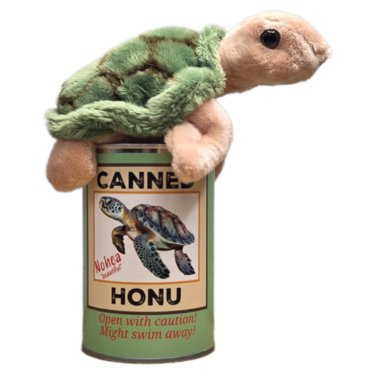 Hawaiian Canned Honu- Stuffed Sea Turtle Plush W/Jokes