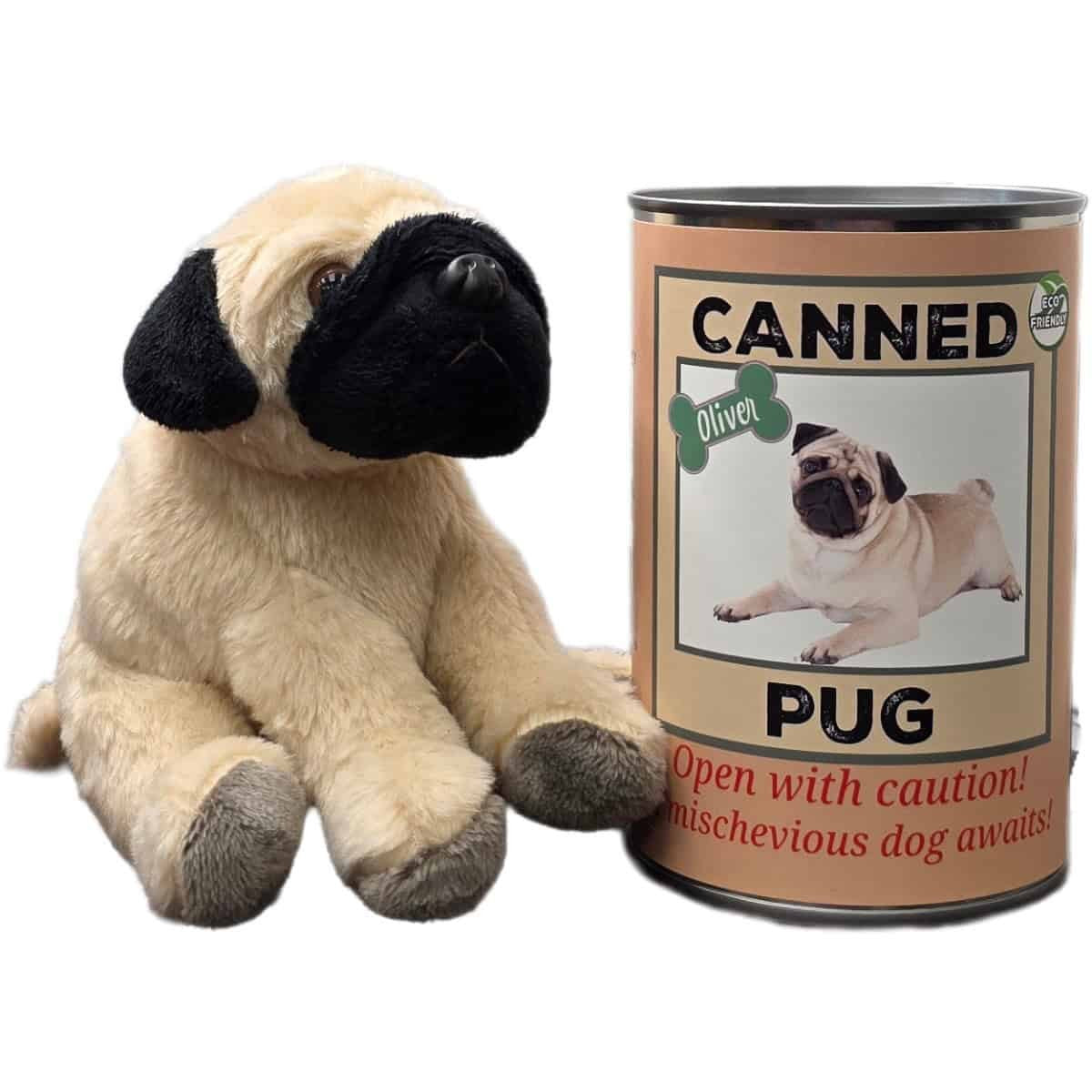 Canned Pug - Rescue Dog - Recycled and Eco-Friendly Plush | Pop Top Lid - #CG00029-Pop