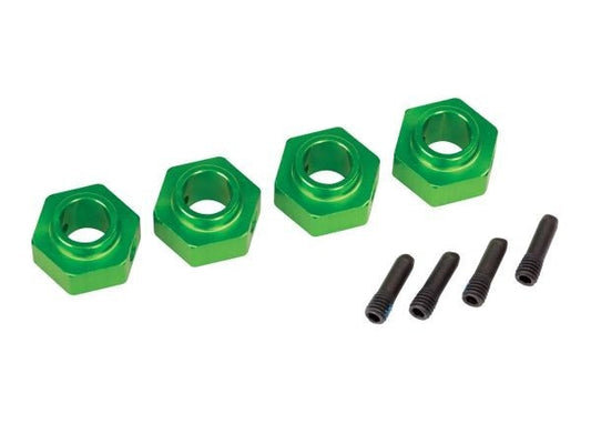 Wheel hubs 12mm hex 6061-T6 aluminum (green-anodized) (4)/ screw pin (4)