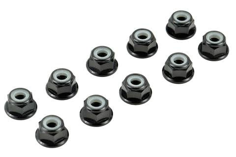 BLACK 4MM ALUMINUM SERRATED NYLON LOCKNUT WHEEL NUT SET #9800 APEX RC PRODUCTS