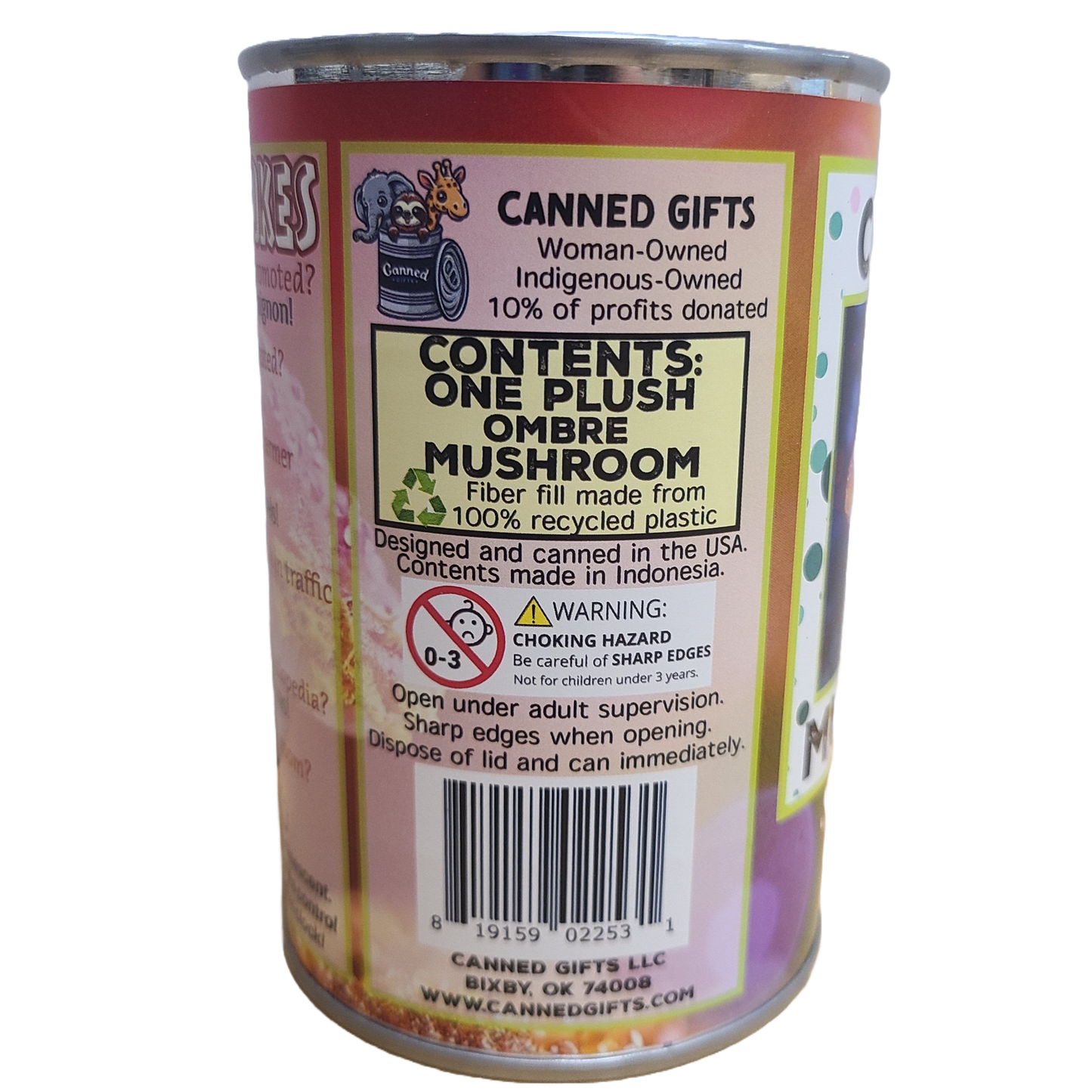 Canned Mushroom - Ombre Rainbow Mushroom Plush Gift w/Jokes: Pop Top Lid
