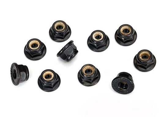 Nuts 4mm flanged nylon locking serrated (black) (10)