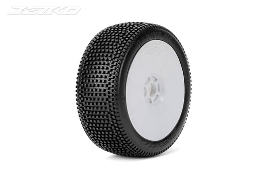 Block In 1/8 Buggy Tires Mounted on White Dish Rims,