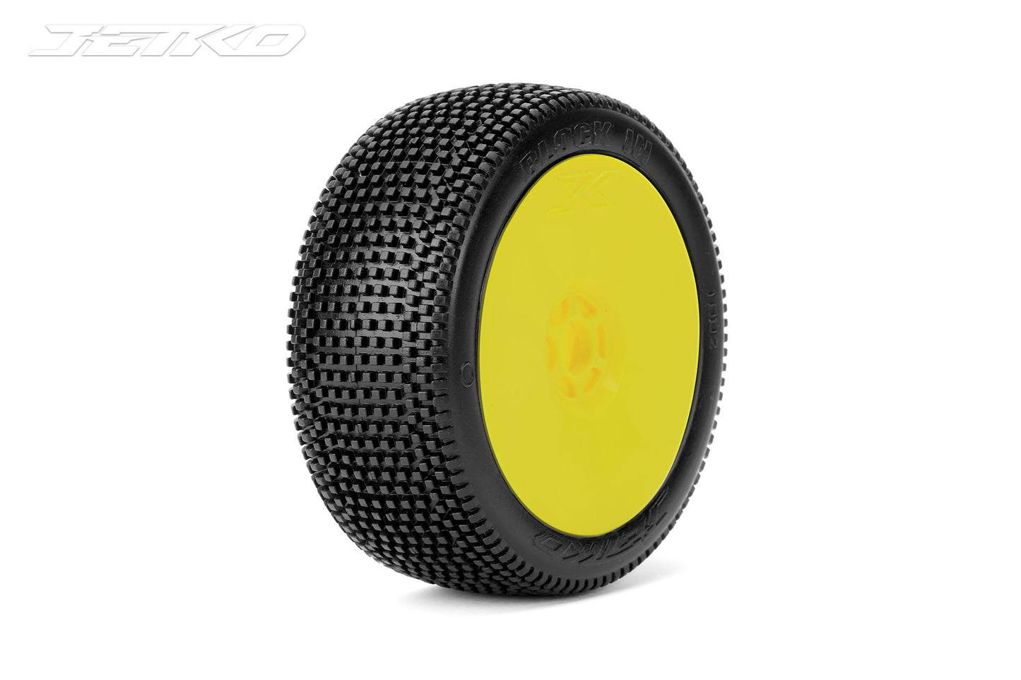 Block In 1/8 Buggy Tires Mounted on Yellow Dish Rims,