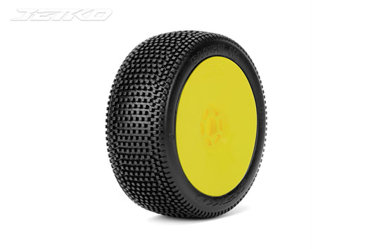 Block In 1/8 Buggy Tires Mounted on Yellow Dish Rims,