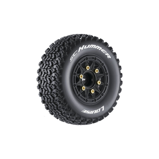 SC-Hummer 1/10 Short Course Tires, Soft, 12, 14 & 17mm Removable Hex on Black Rim (2)