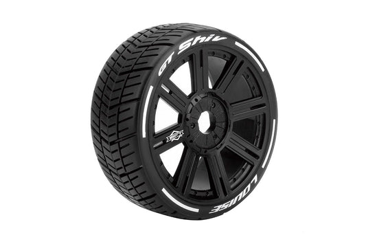 MFT GT-Shiv 1/8 GT Tires, 17mm Hex, Soft, Mounted on Black Spoke Rim, Front/Rear (2)