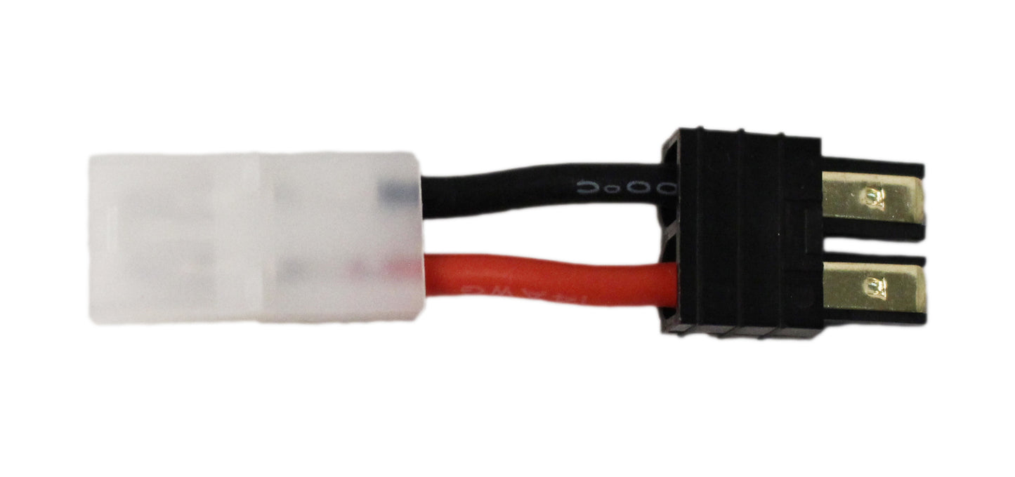 Battery/ESC Adapter: Male TRX to Female Tamiya This adapter allows a battery equipped with a Traxxas connector to be used with an ESC that utilizes a Tamiya-style connector