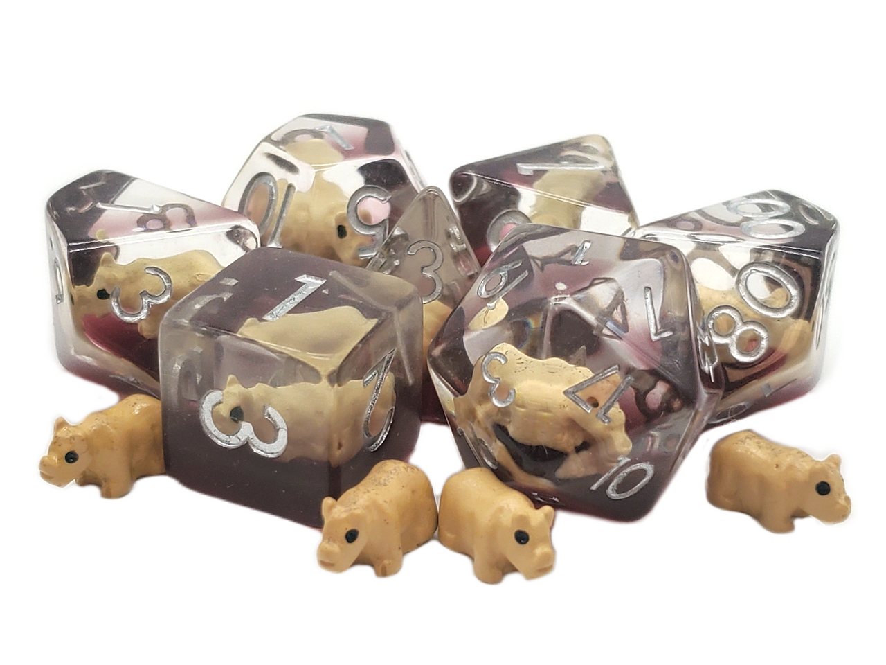Old School 7 Piece DnD RPG Dice Set: Animal Kingdom - Rhinoceros