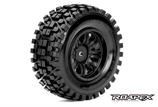 Rhythm 1/10 Short Course Tires Mounted on Black Wheels 12mm Hex (1 pair)