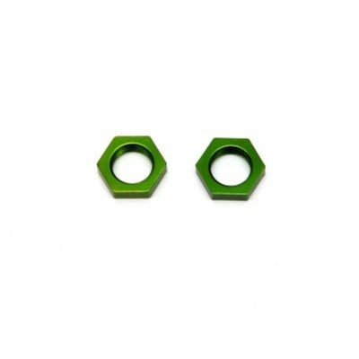Aluminum 17mm Hex Adapter Lock-nut, Green, 1pr