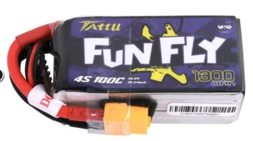 Tattu FunFly 1300mAh 100C 14.8V 4S1P lipo battery pack with XT60 Plug for Practice
