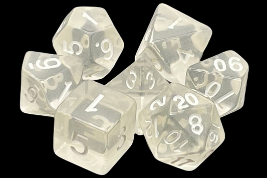 Old School 7 Piece DnD RPG Dice Set: Translucent Clear